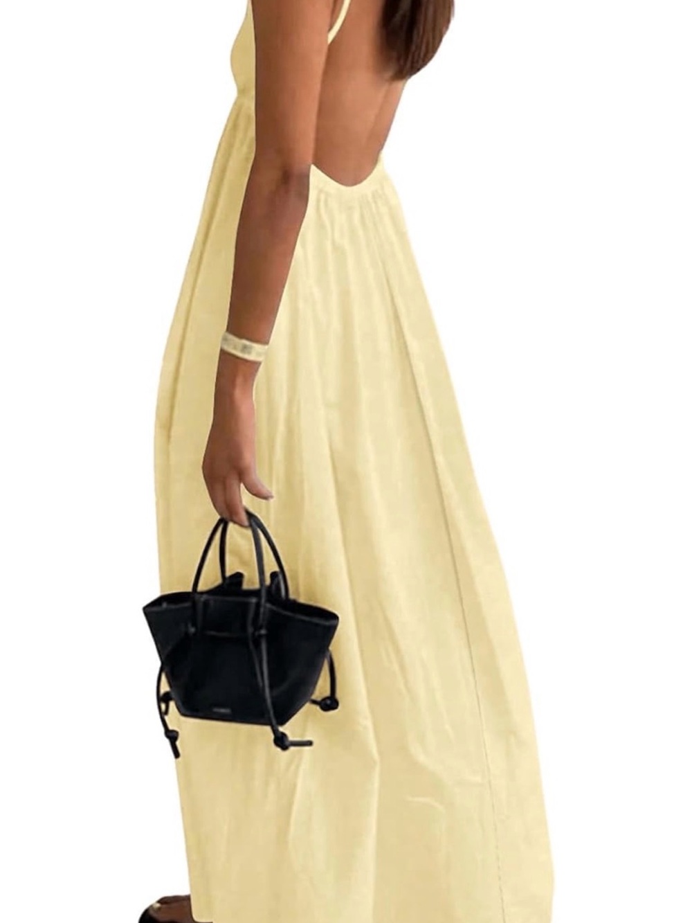 SOLY HUX Backless V Neck Loose Flowy Dress